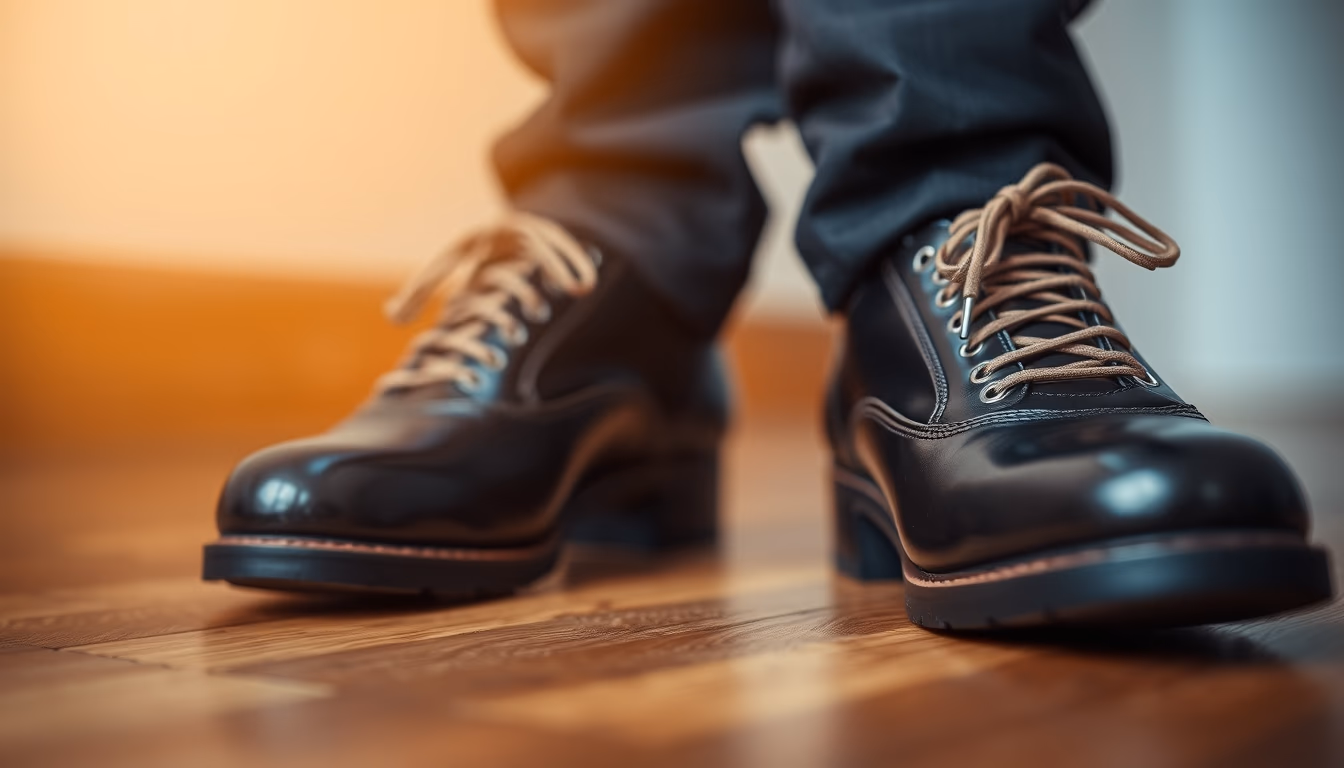 tap shoes wooden floor in editorial style