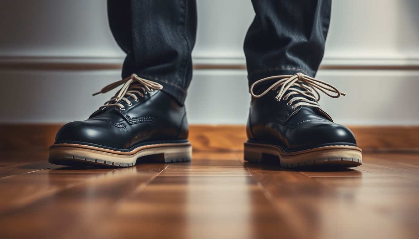 tap shoes wooden floor in editorial style
