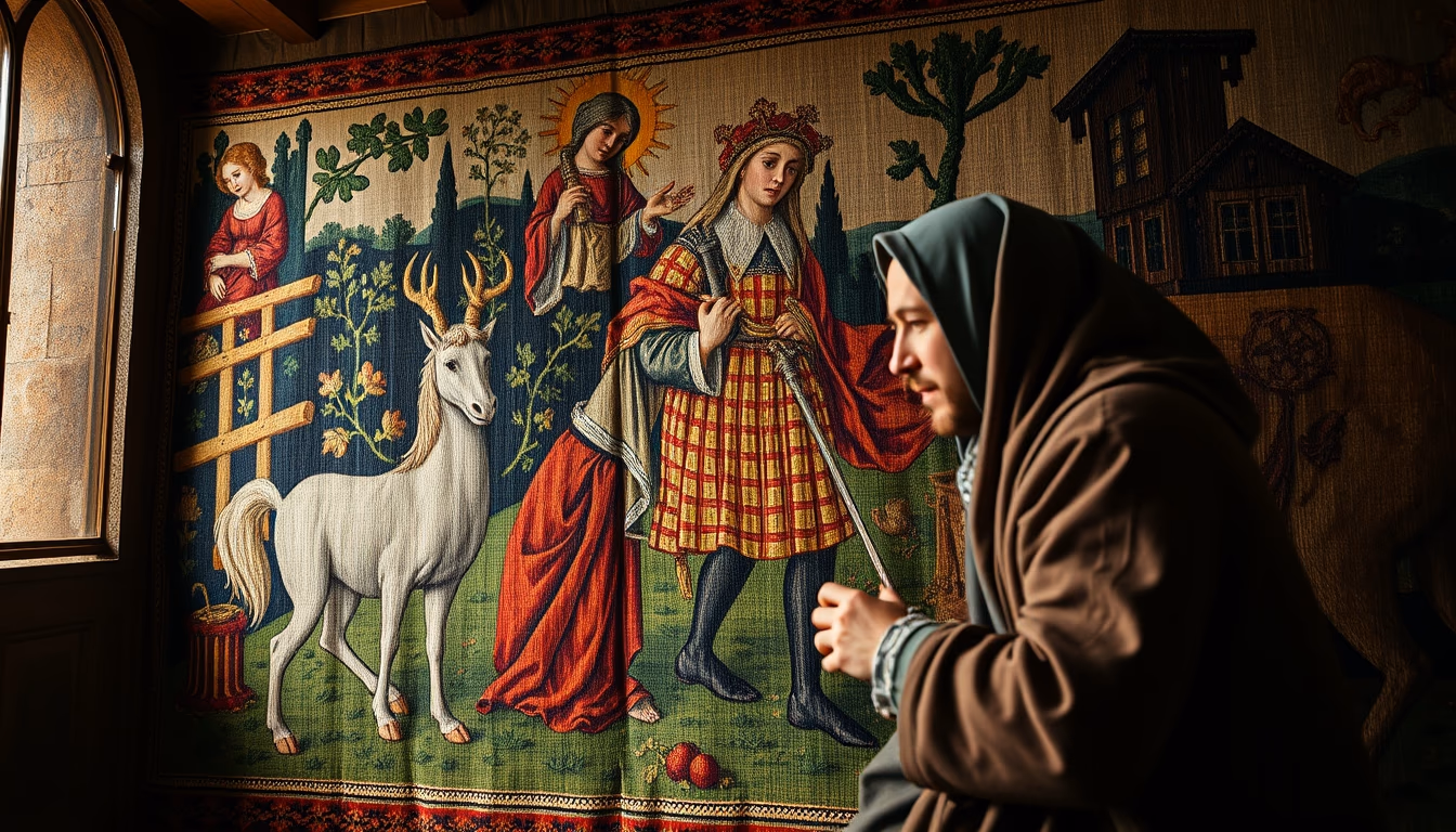 tapestry medieval flemish in editorial style