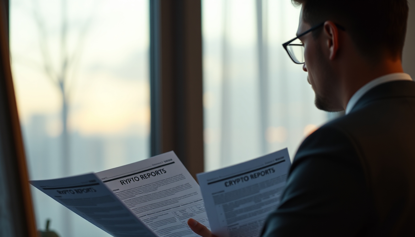Contador tributário with crypto reports and IRPF forms em estilo editorial