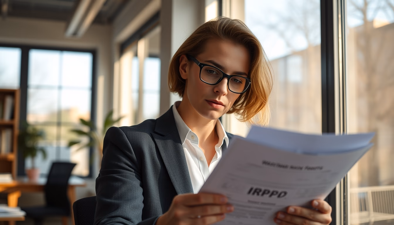 tax accountant with crypto reports and tax forms in editorial style