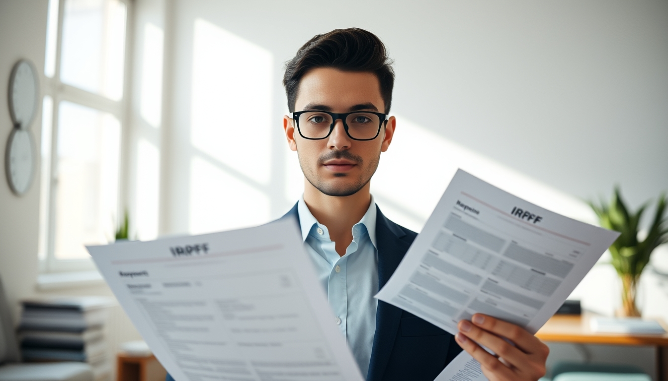 Contador tributário with crypto reports and IRPF forms em estilo editorial