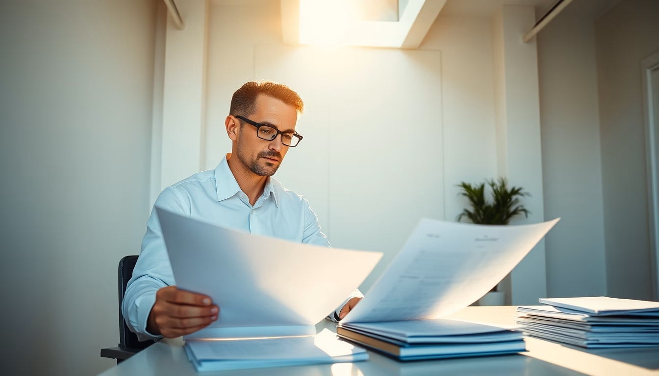 tax accountant with crypto reports and tax forms in editorial style