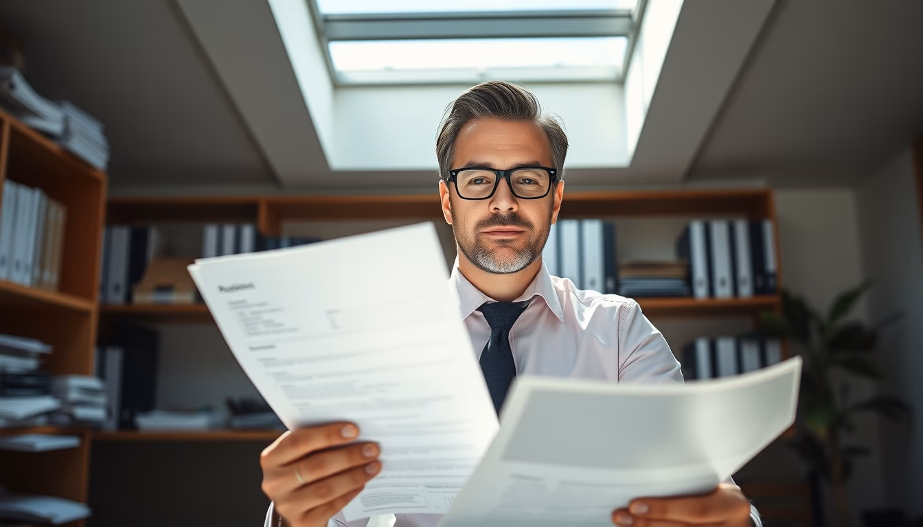 tax accountant with crypto reports and tax forms in editorial style