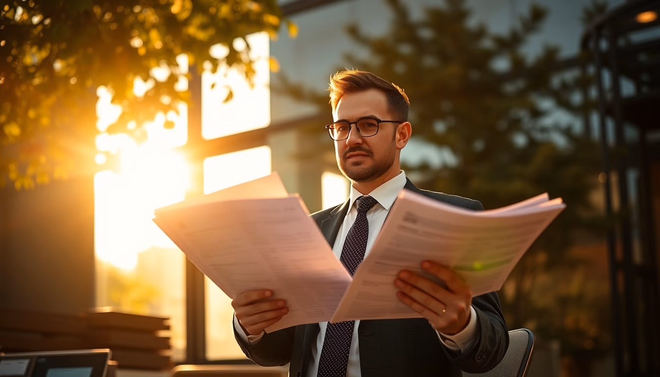 tax accountant with crypto reports and tax forms in editorial style