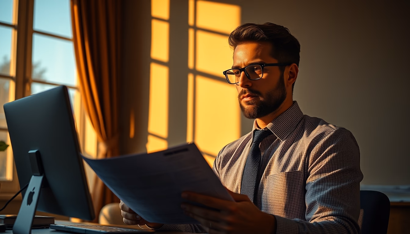 tax accountant with crypto reports and tax forms in editorial style