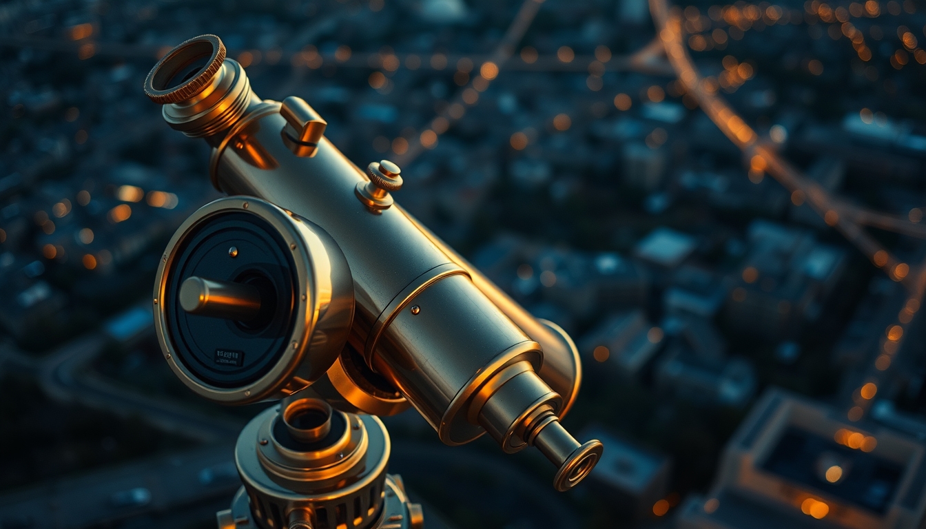 telescope vintage brass in editorial style