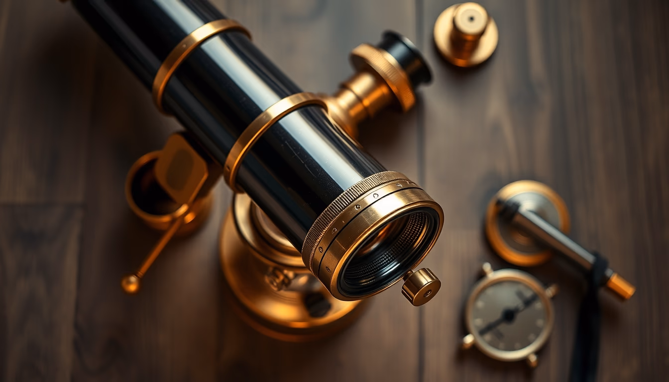 telescope vintage brass in editorial style