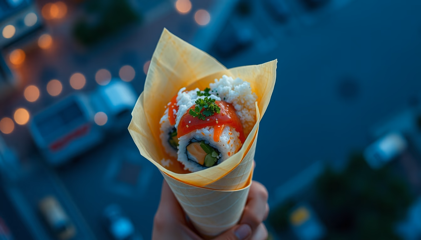 temaki cone sushi in editorial style