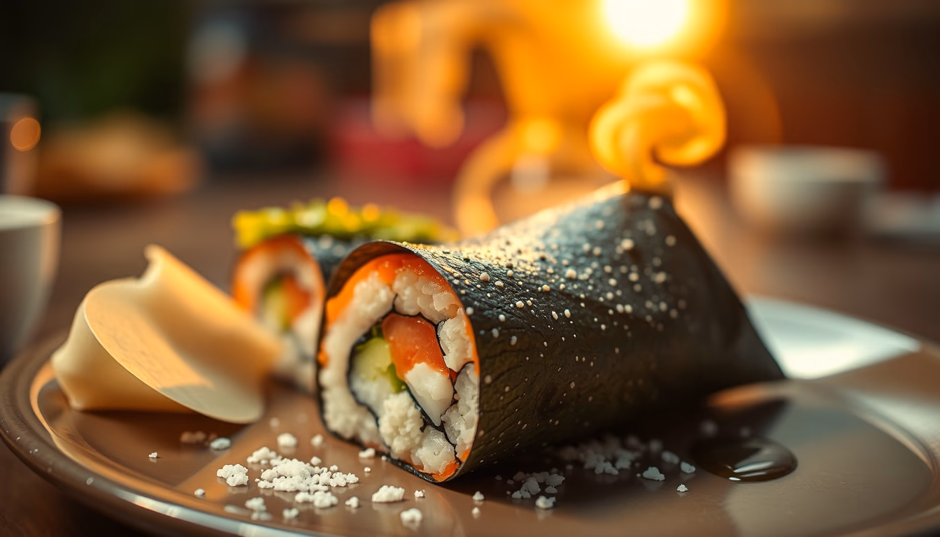 temaki cone sushi in editorial style