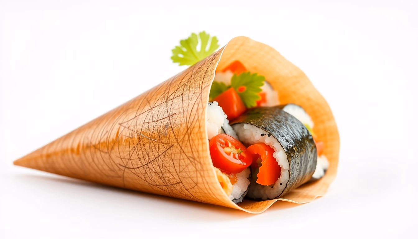 temaki cone sushi in editorial style
