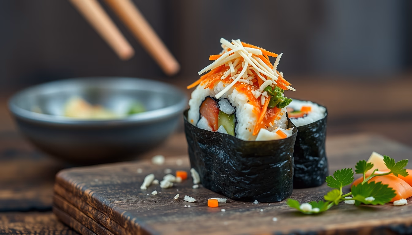 temaki cone sushi in editorial style