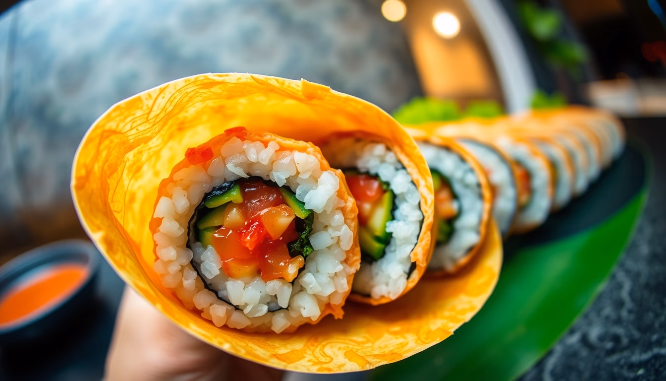 temaki cone sushi in editorial style