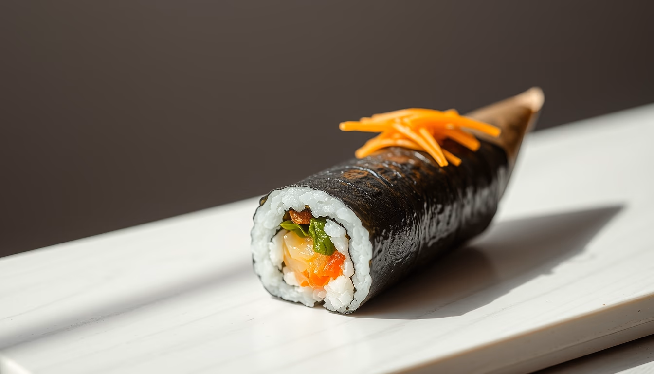 temaki cone sushi in editorial style