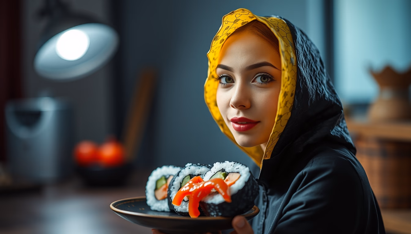 temaki cone sushi in editorial style