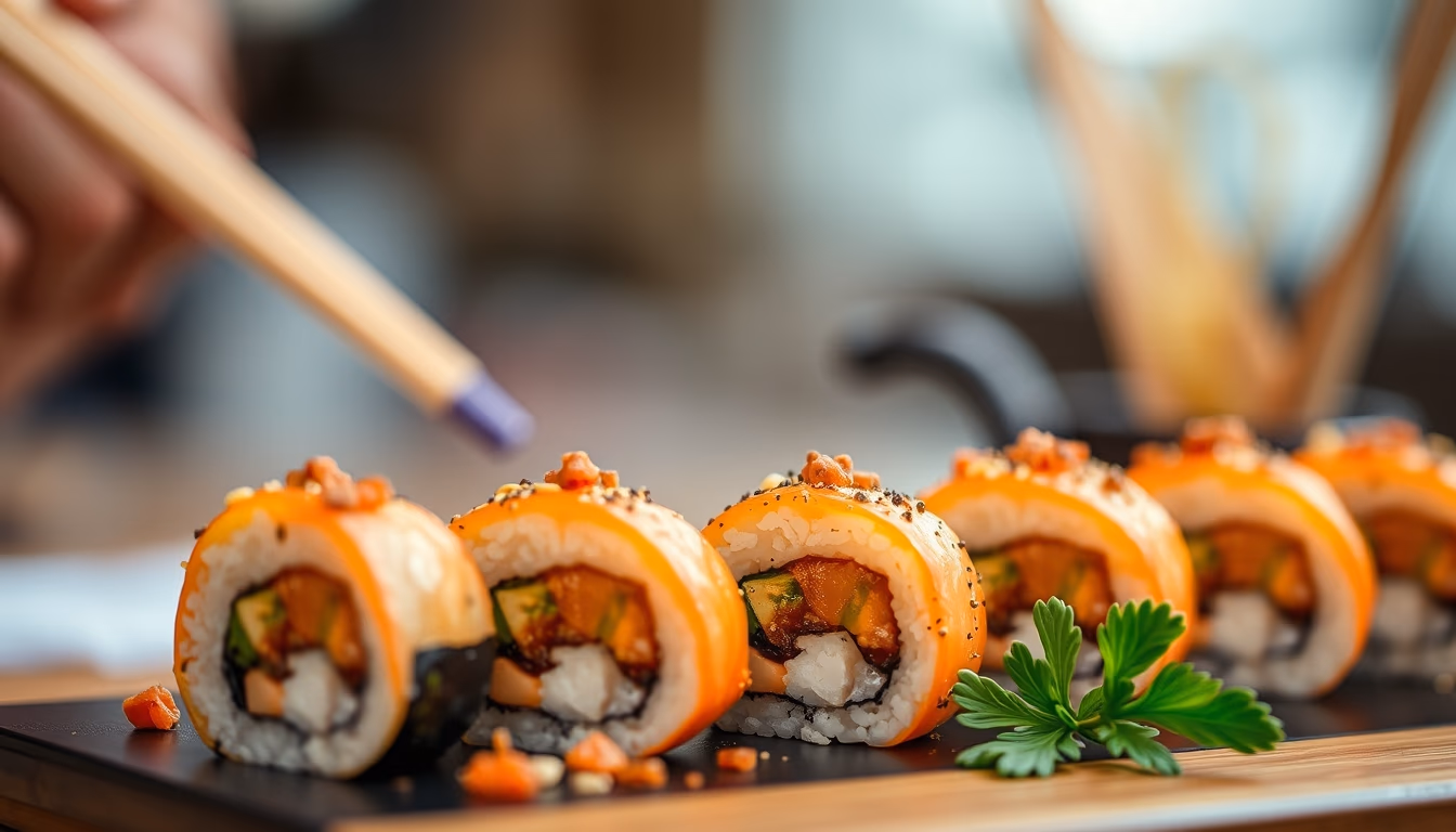 temaki cone sushi in editorial style