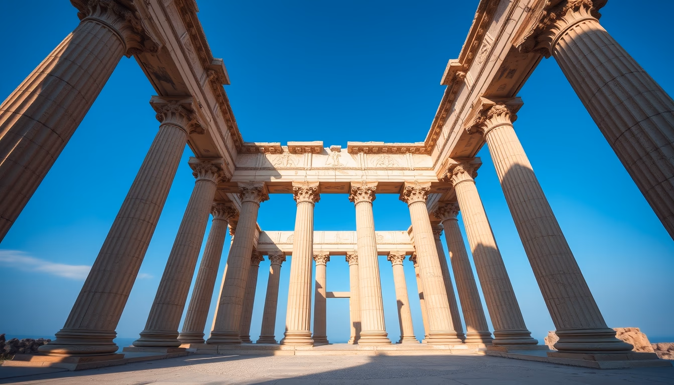 temple columns ancient in editorial style