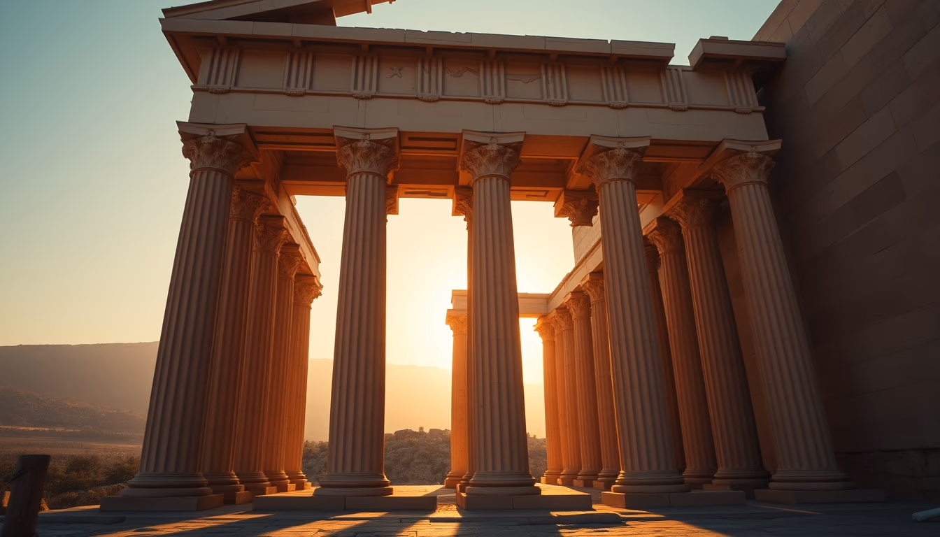 temple columns ancient in editorial style