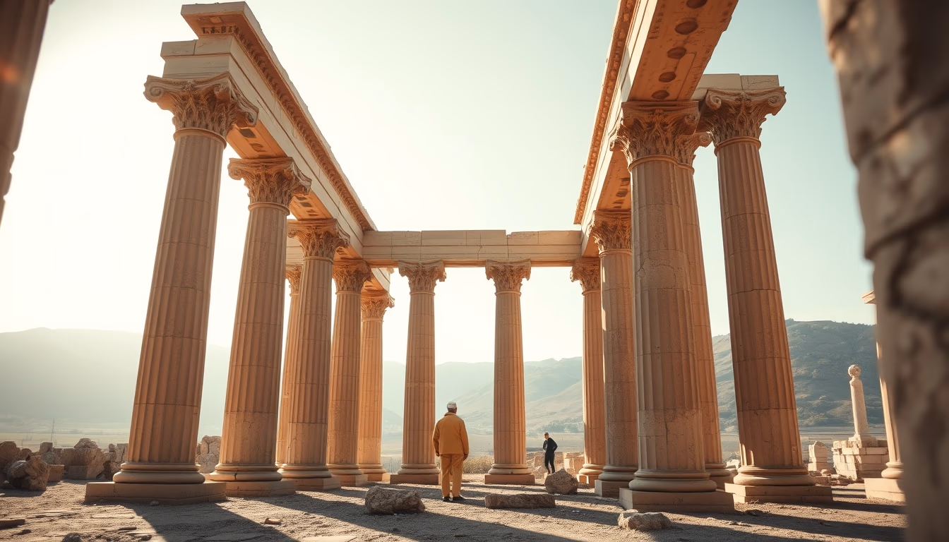 Temple columns ancient em estilo editorial