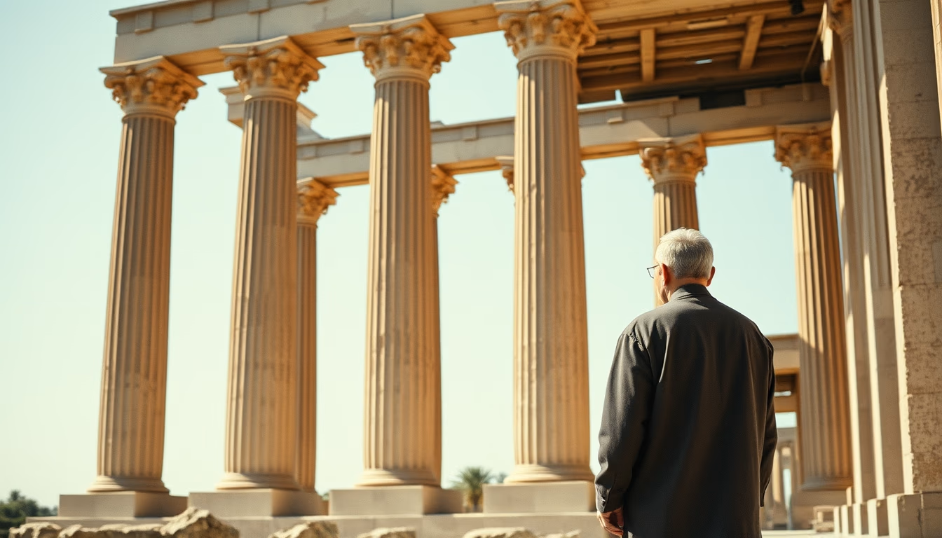 temple columns ancient in editorial style