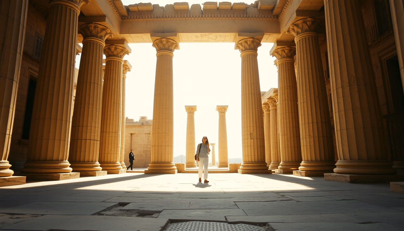 Temple columns ancient em estilo editorial