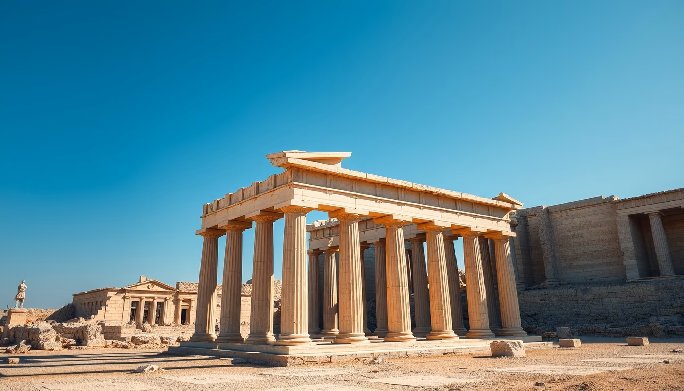 temple columns ancient in editorial style