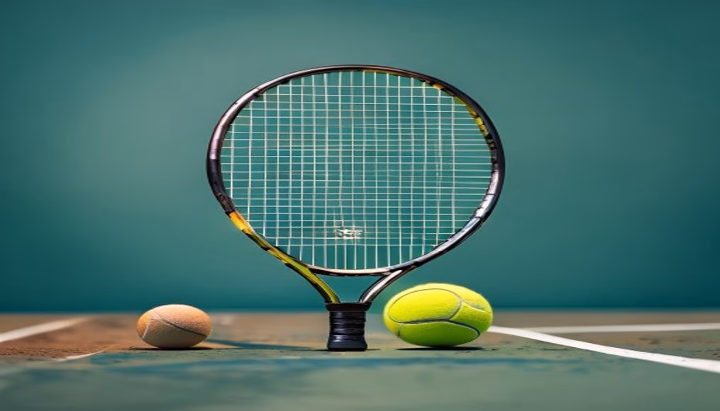 Tennis racket and ball clay court em estilo editorial