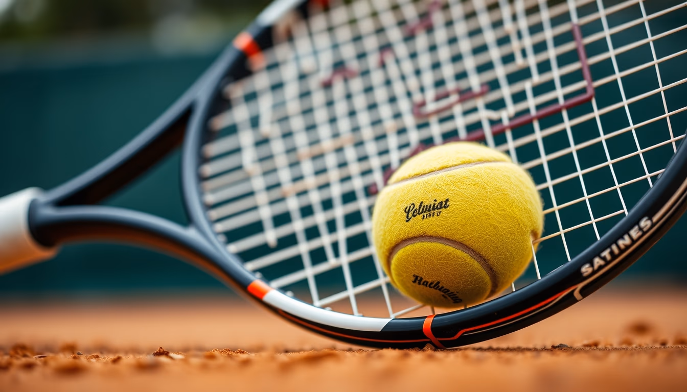 tennis racket and ball clay court in editorial style