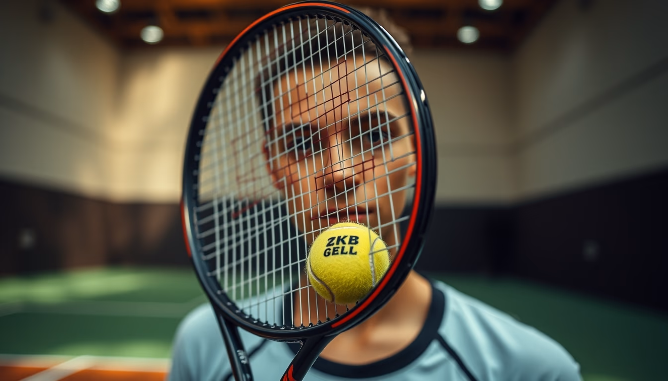 tennis racket and ball clay court in editorial style