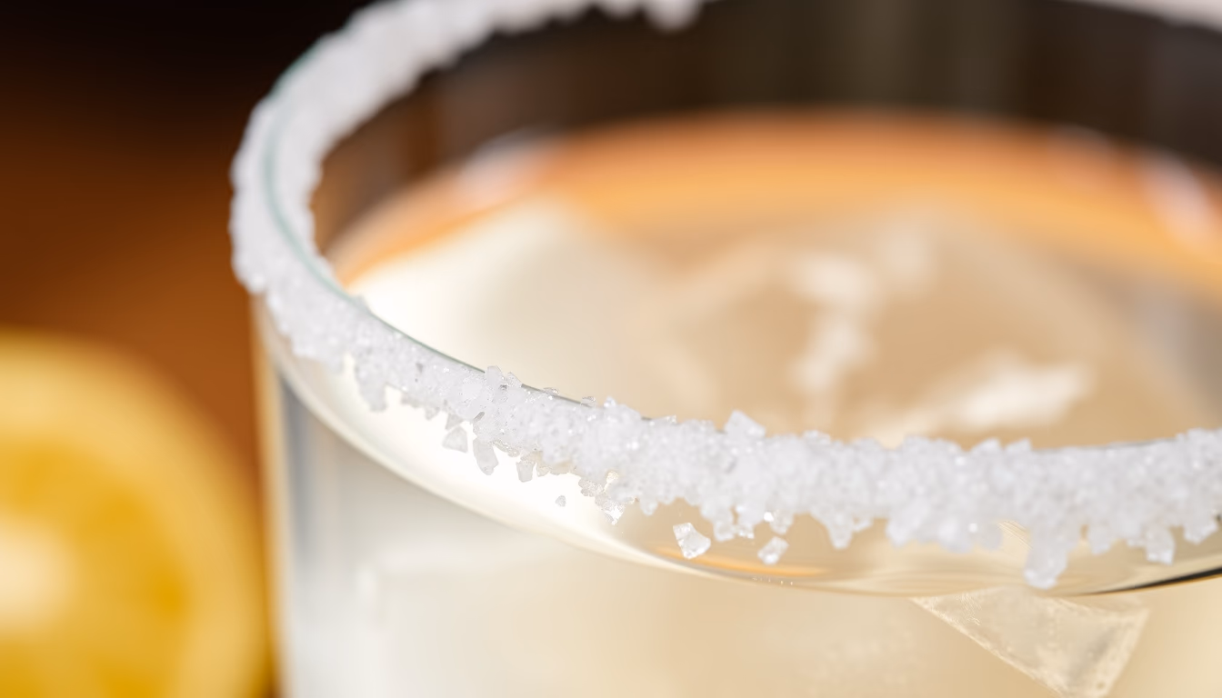 Tequila glass salt rim em estilo editorial