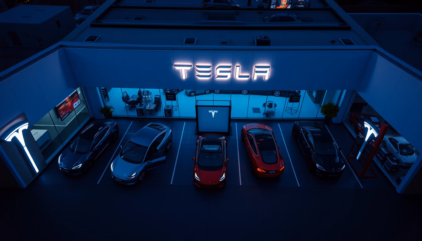 tesla model showroom in editorial style