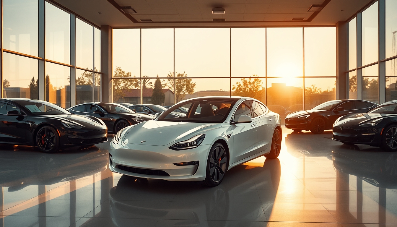 tesla model showroom in editorial style