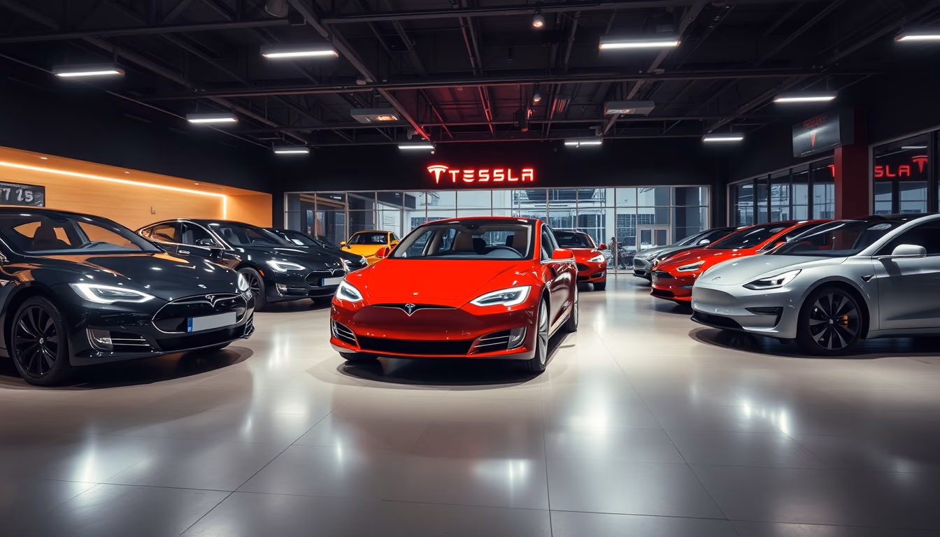 tesla model showroom in editorial style