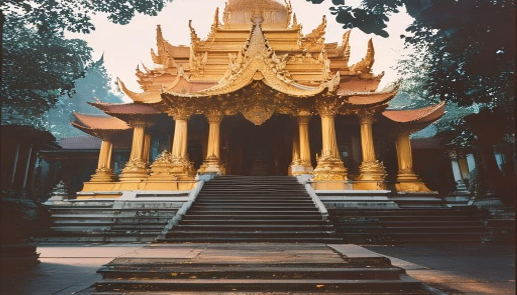 thai temple golden in editorial style