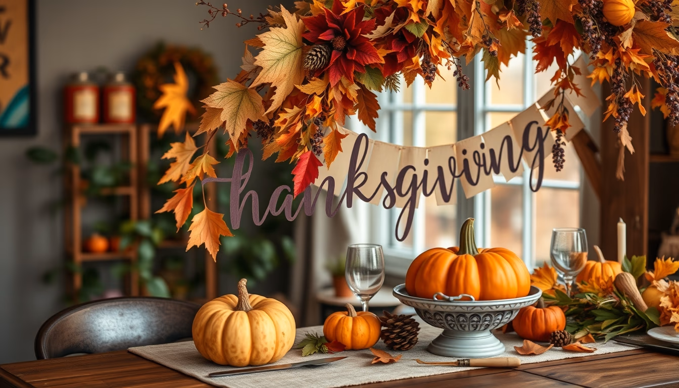 thanksgiving harvest decoration in editorial style