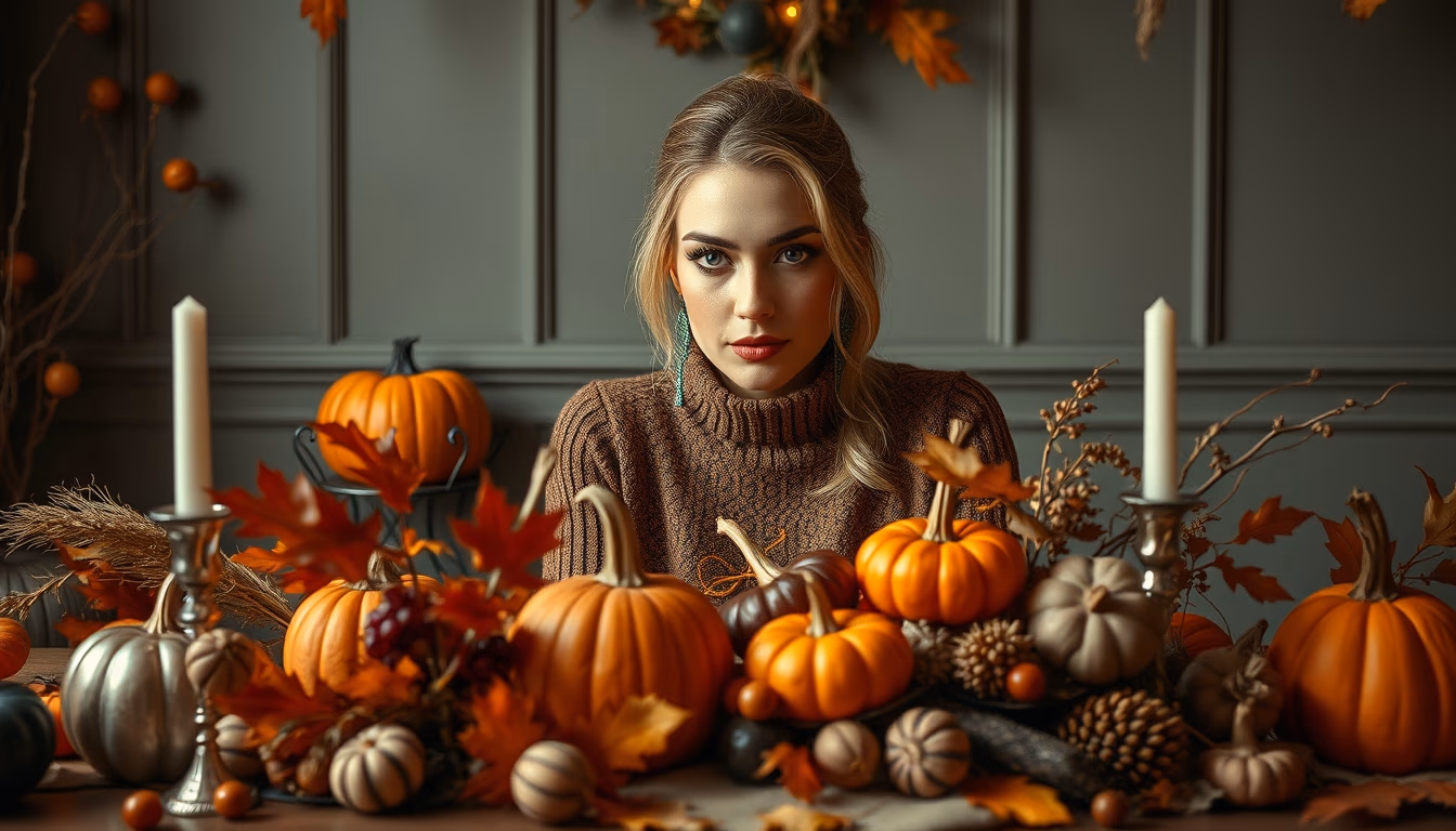 thanksgiving harvest decoration in editorial style