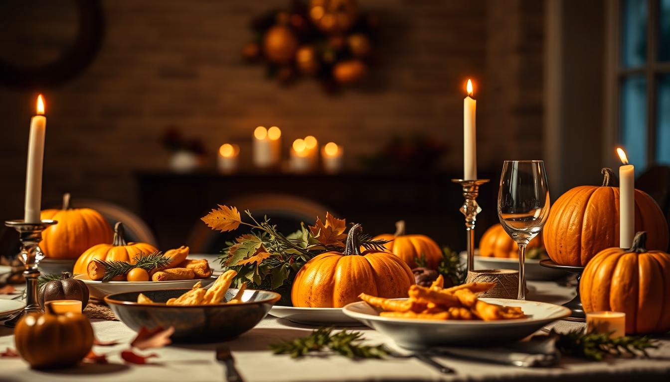 thanksgiving table feast in editorial style