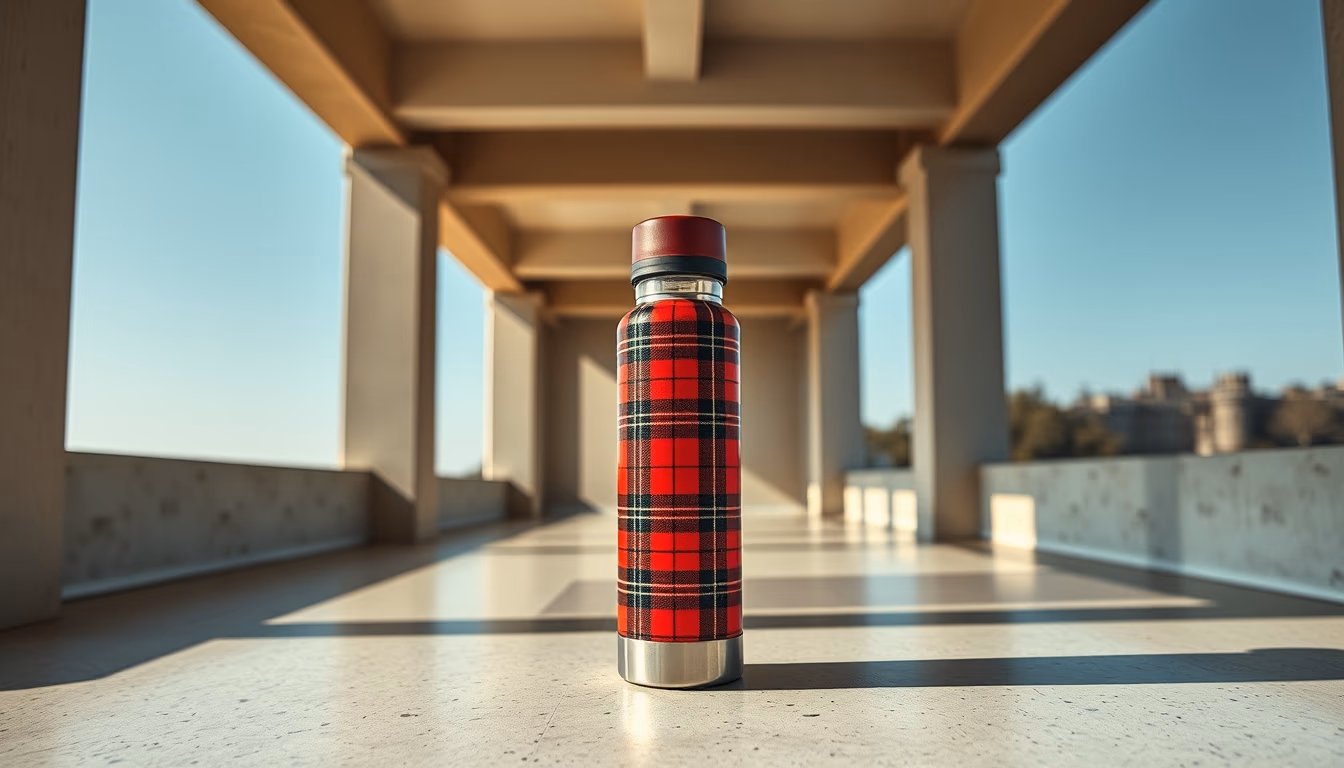 thermos vintage tartan in editorial style