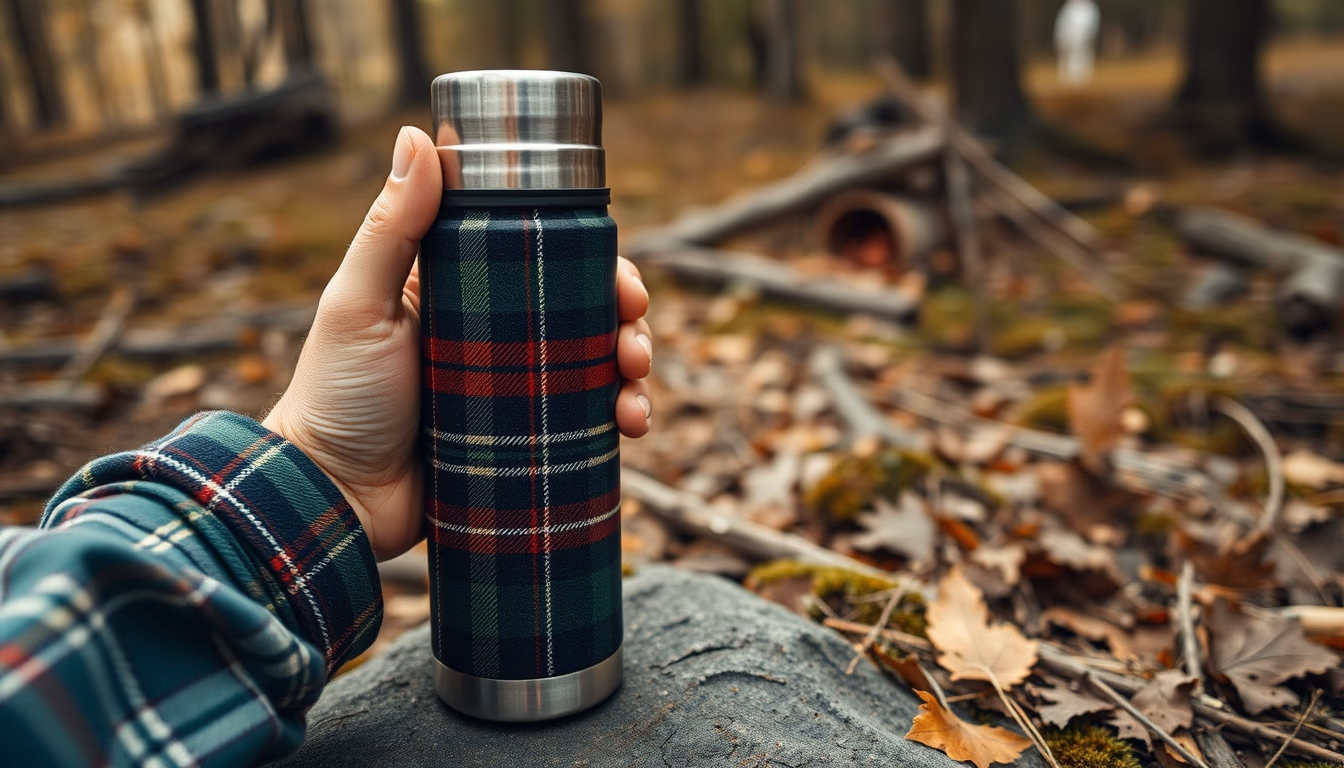 thermos vintage tartan in editorial style