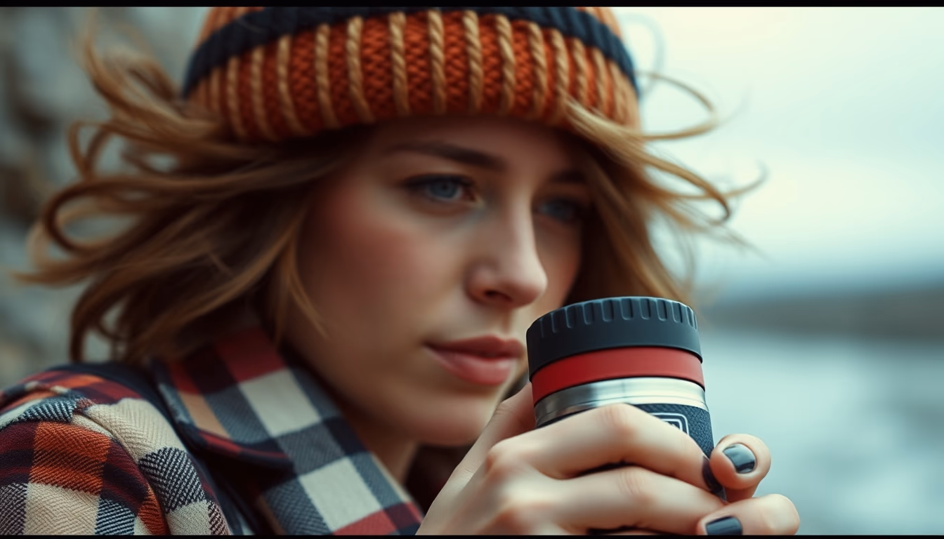 thermos vintage tartan in editorial style