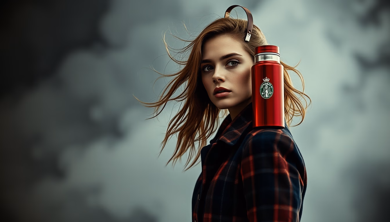 thermos vintage tartan in editorial style