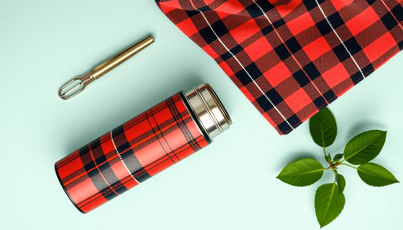 thermos vintage tartan in editorial style