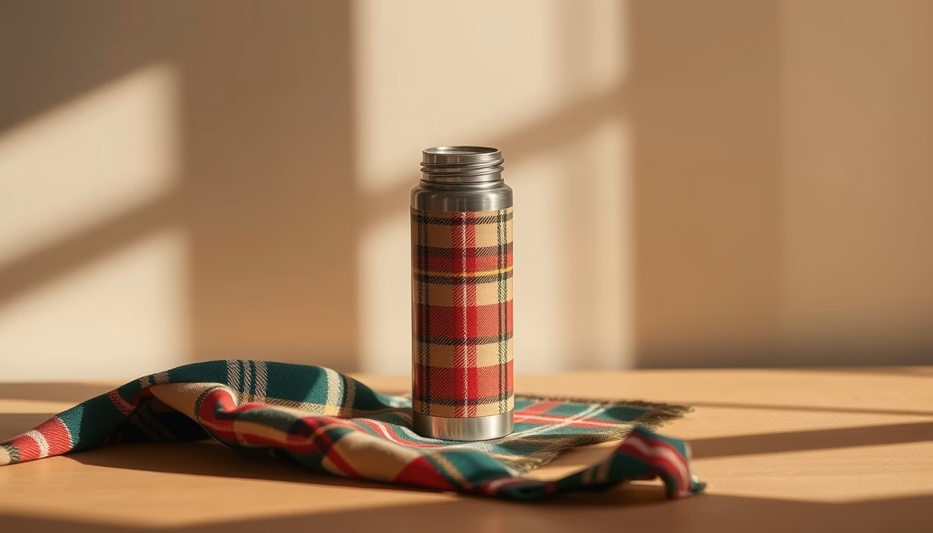 thermos vintage tartan in editorial style