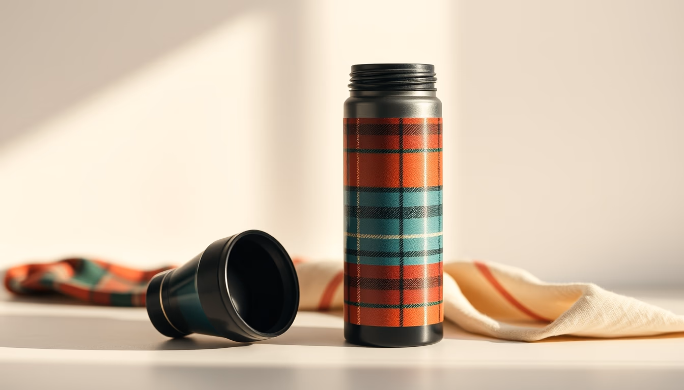 thermos vintage tartan in editorial style
