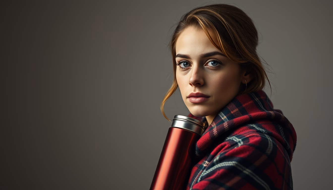 thermos vintage tartan in editorial style