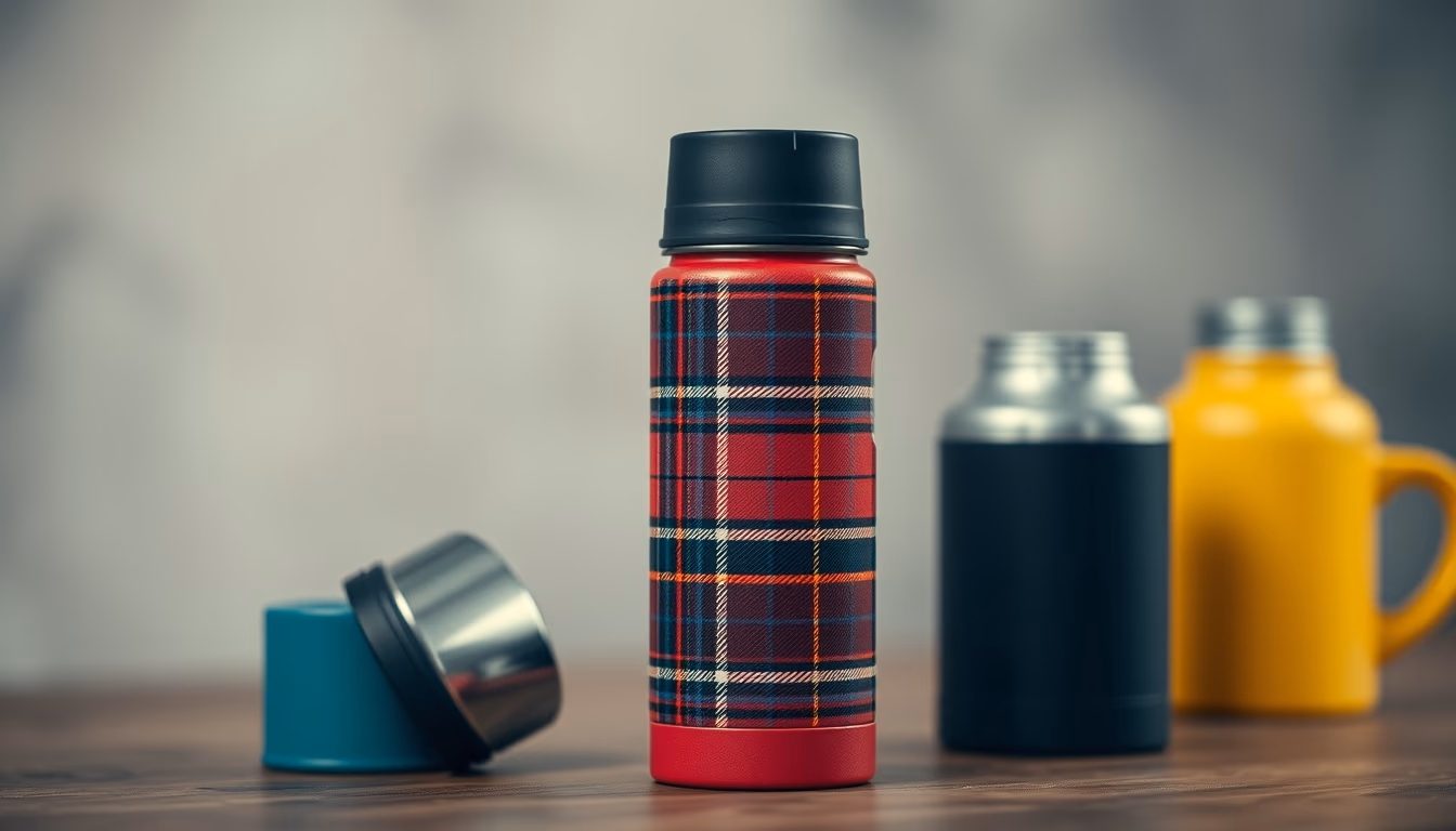 thermos vintage tartan in editorial style