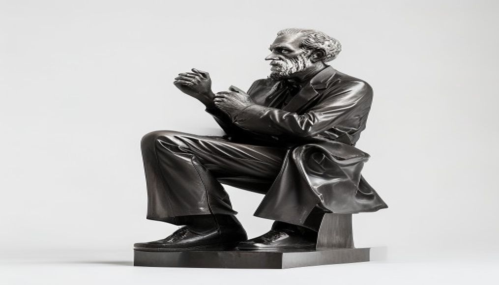 thinker rodin bronze in editorial style