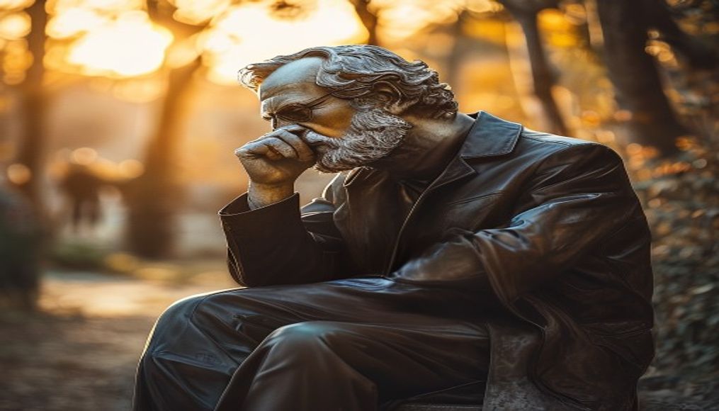 thinker rodin bronze in editorial style