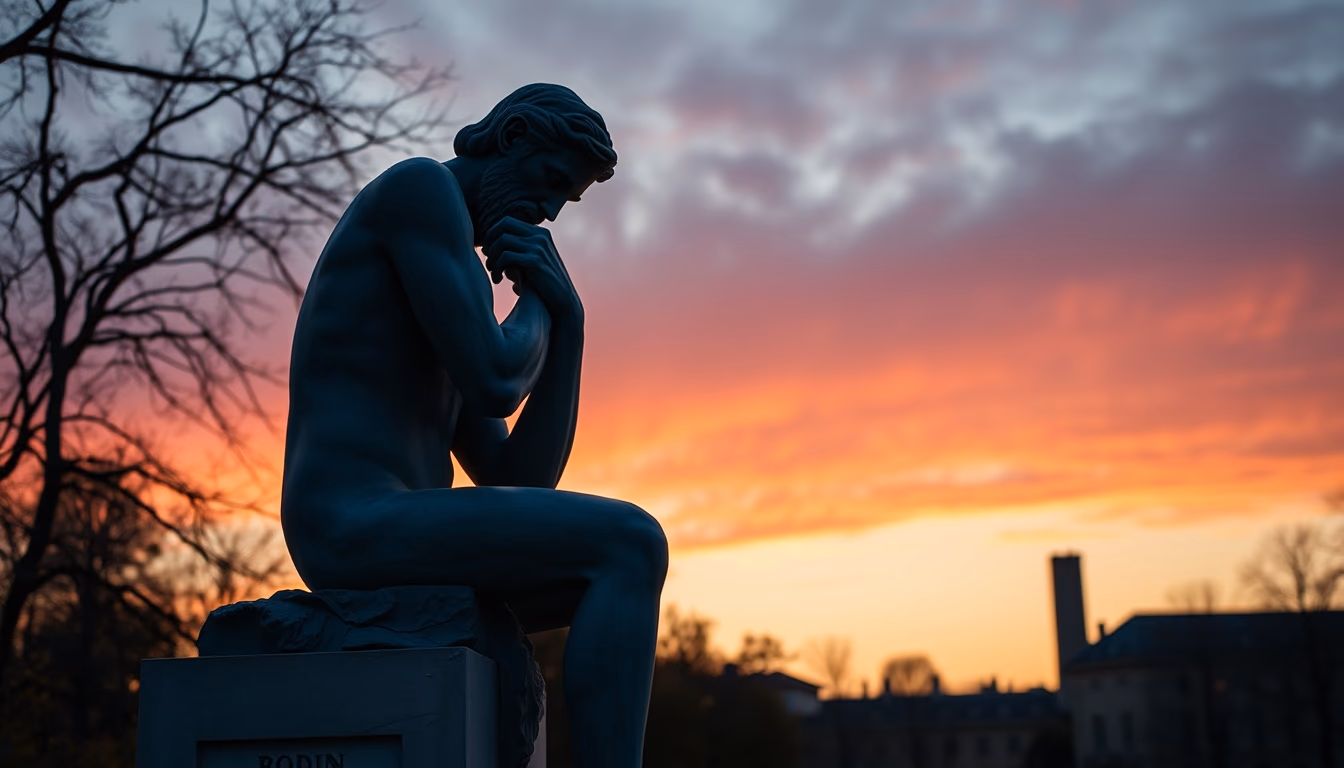 thinker rodin paris in editorial style