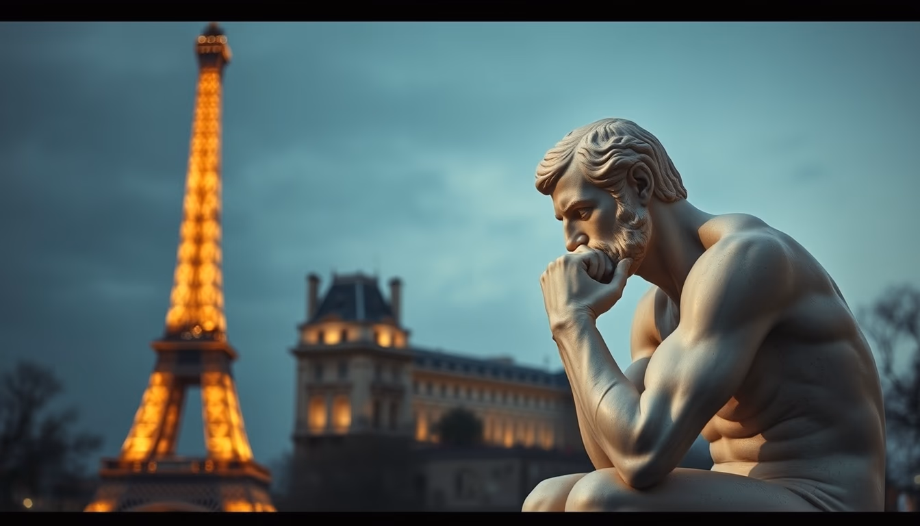 thinker rodin paris in editorial style